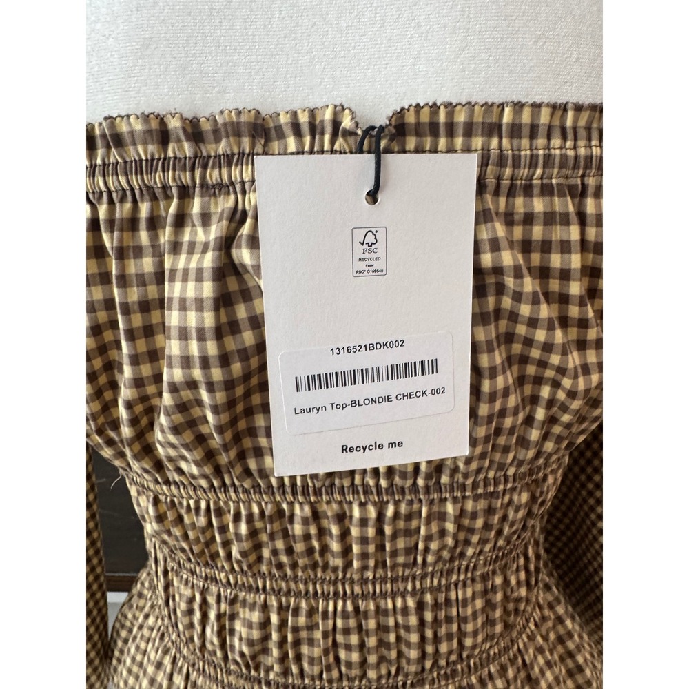 NWT Reformation Lauryn Top Long Sleeve Bows Smocked Blondie Check Size 2 - Picture 6 of 8